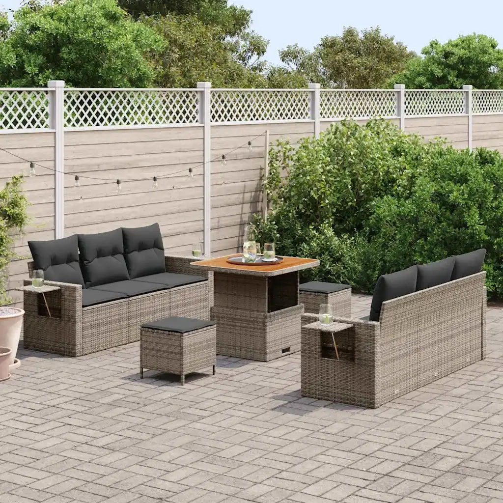 Set Divano da Giardino con cuscino 9 pcs Grigio polyrattan 3361698