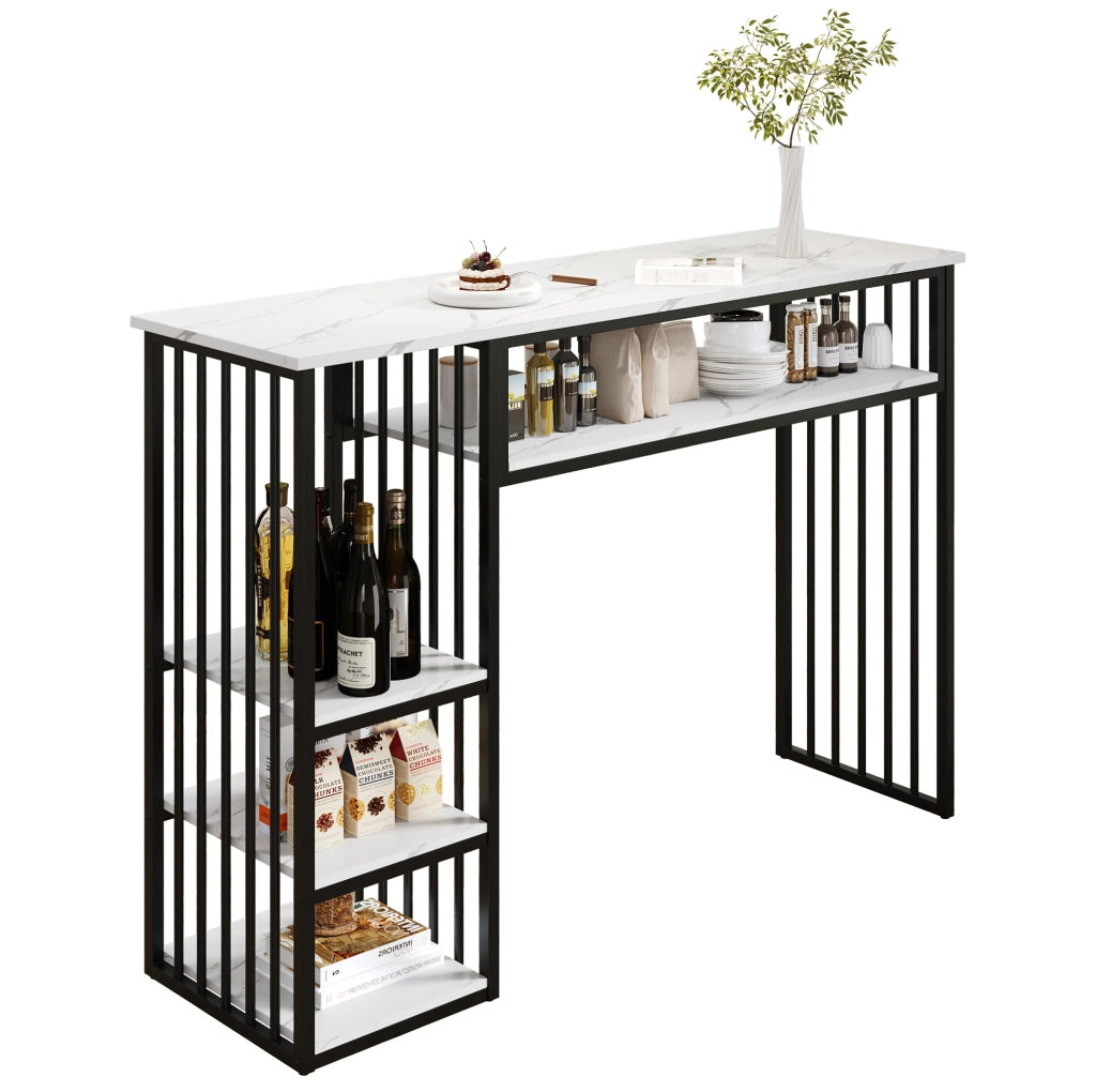 Bartisch con contenitore 140x40x105 cm; piano effetto marmo in MDF; bianco e nero