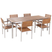 Set da pranzo da giardino in legno di teak struttura in metallo 6 posti 200 x 90 cm a doghe design moderno industriale per esterni