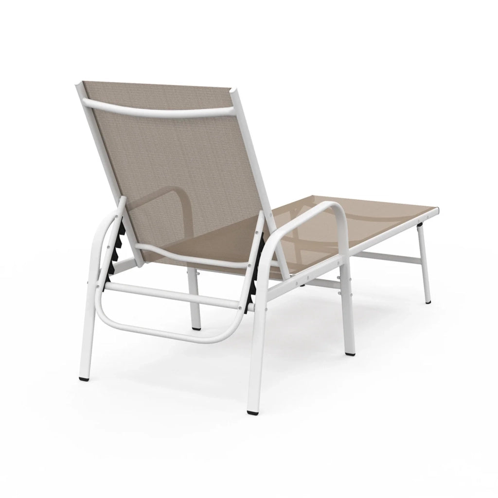 IDMarket - Set di 2 lettini da giardino reclinabili FIDJI in acciaio bianco e tessuto beige