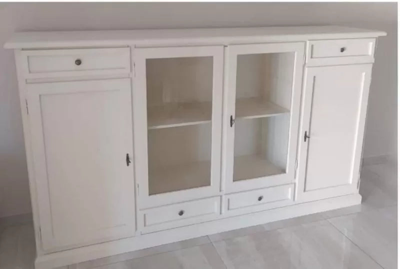 Madia credenza 4 porte 4 cassetti legno shabby bianco 205x49x113 - Mobili 2G