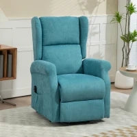 Poltrona Alzapersona Reclinabile a 135° con Poggiapiedi e Telecomando, in Tessuto Blu, 74x94x111 cm