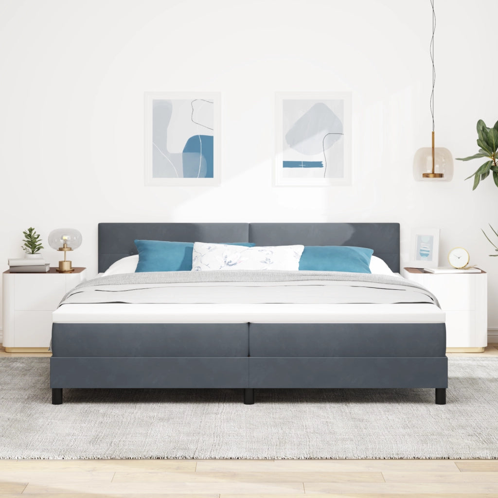 Letto Box Spring con Materasso e LED Grigio Scuro 200x200 cm Velluto