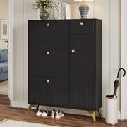 Scarpiera moderna nera con superficie ondulata, 90×25×121 cm