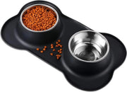 Set di ciotole per cani e gatti con ciotola per cibo e acqua in acciaio inox con gomma antiscivolo e contenitore per cibo e acqua (400 ml ogni ciotola)