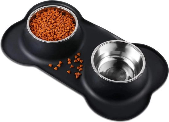 Set di ciotole per cani e gatti con ciotola per cibo e acqua in acciaio inox con gomma antiscivolo e contenitore per cibo e acqua (400 ml ogni ciotola)