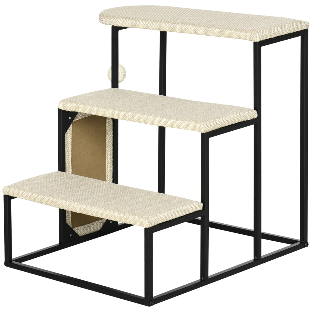 Scaletta per gatti con tiragraffi ¨C zephmum ¨C crema+nero 51x54x53cm