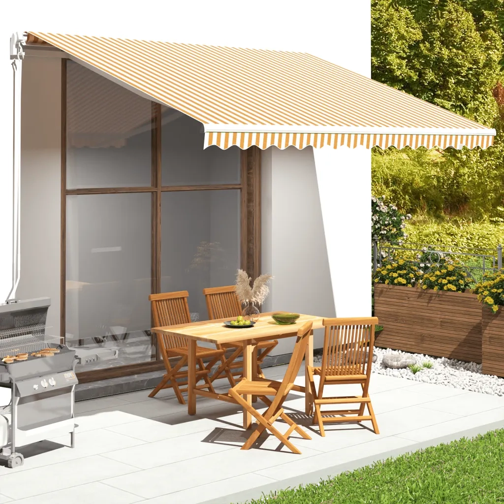 Tessuto di Ricambio per Tenda da Sole-Ricambio telo per tenda da sole Giallo e Bianco 4,5x3,5 m