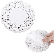 140 fogli - 5,5" placemats rotondi bianchi in carta - bordo rustico a scaglie - piatti per dessert - per torte, feste, ricreazione, matrimoni (bianchi)