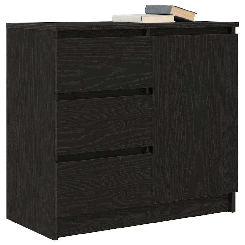 Credenza con Cassetto Rovere Nero 71x35x65 cm Legno Multistrato