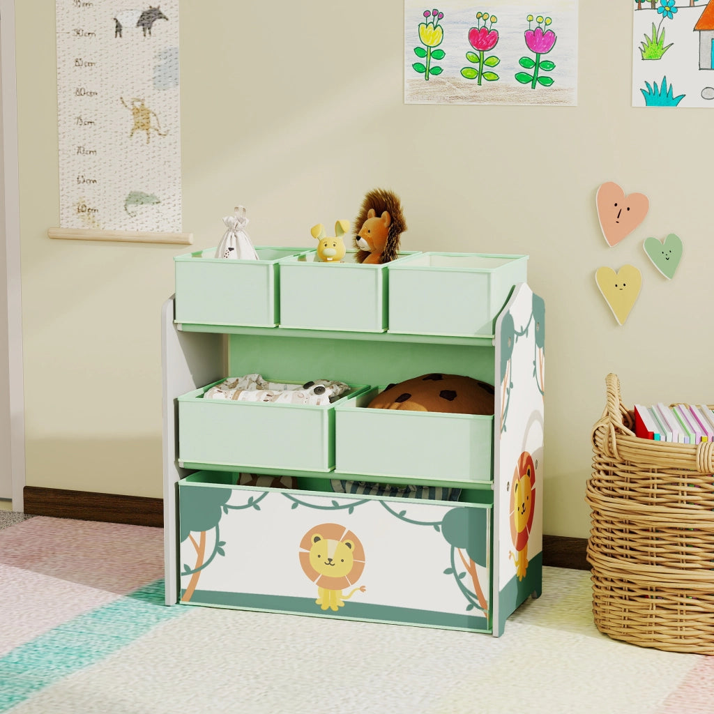 Scaffale per bambini a 3 ripiani con 6 scatole di tessuto ¨C Minimal ¨C verde