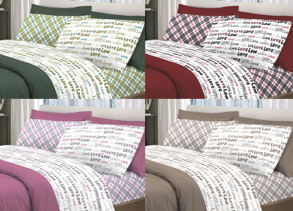Completo Lenzuola Letto Linea Young 100% Cotone Disegno Love Love - Matrimoniale - Rosso