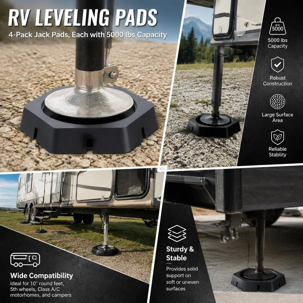 4 Leveling Pads For Motorhomes, Trailer Jack Pads Made Of Rubber, 2300 Kg Load Capacity (per Pad), Jack Stabilizing Pad With Large Surface Area, Ideal For Round Jack Feet (254 Mm)