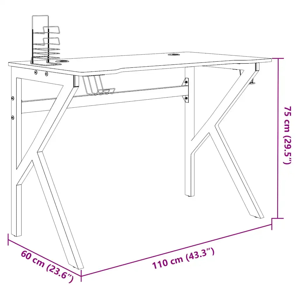 Scrivania | Tavolo da Ufficio da Gaming con Gambe a K Nera 110x60x75 cm