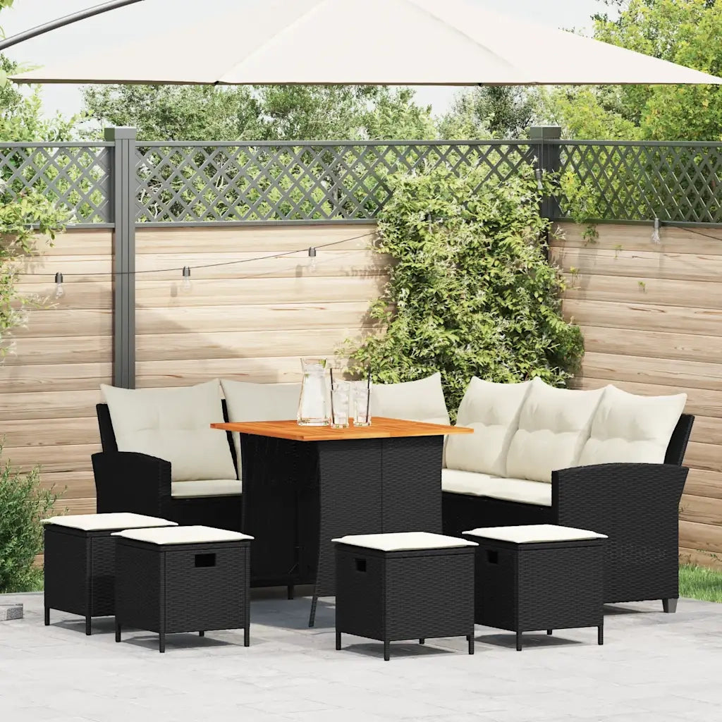 Set Divani da Giardino 6 pz con Cuscini Forma L Polyrattan Nero