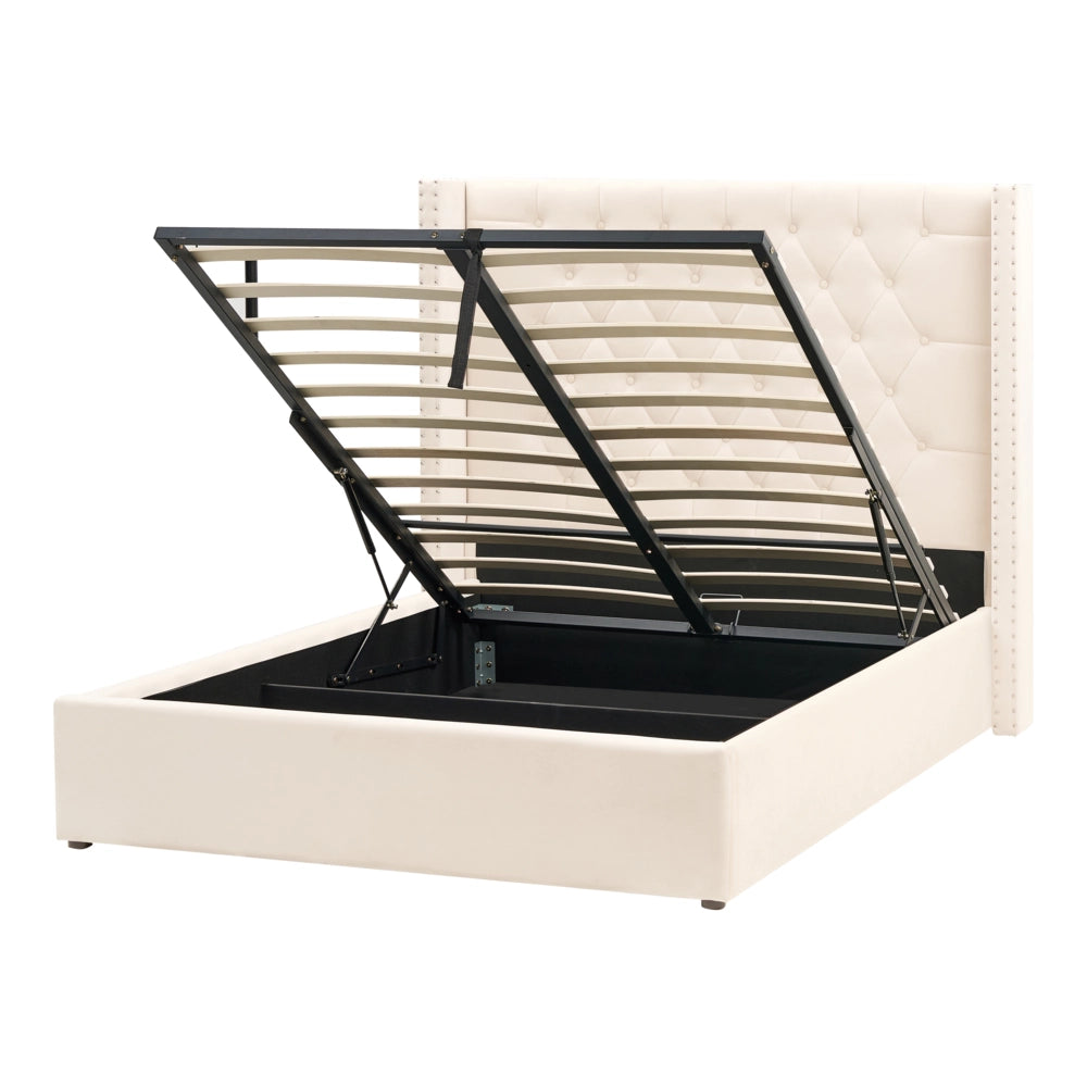 Letto contenitore velluto bianco sporco 140 x 200 cm glamour elegante