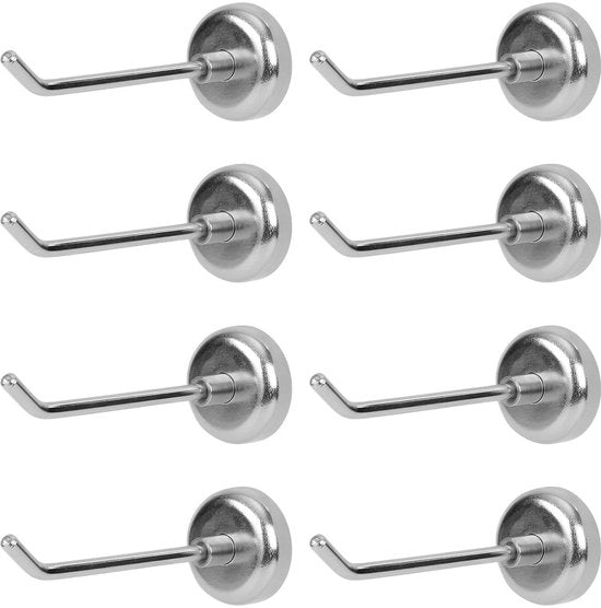 8 Pezzi di Ganci Magnetici, Forcelloni Magnetici Resistenti fino a 1,5kg, Ganci Robusti per Appendere in Cucina, Frigorifero, Garage, Armadietto, Nave da Crociera (Argento)