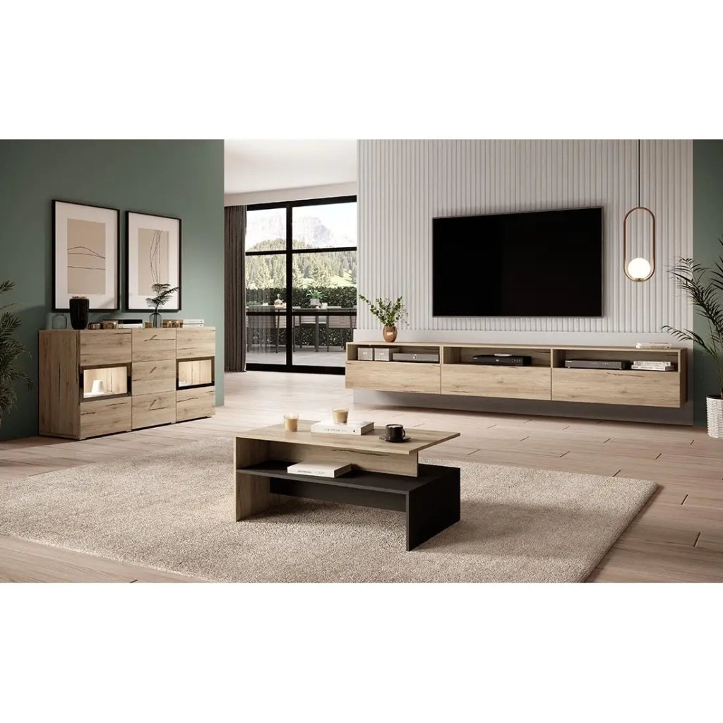 Mobile TV XL RAMOS – 270 cm – Rovere – 3 ante ribaltabili e 3 vani – Da appoggiare o da appendere