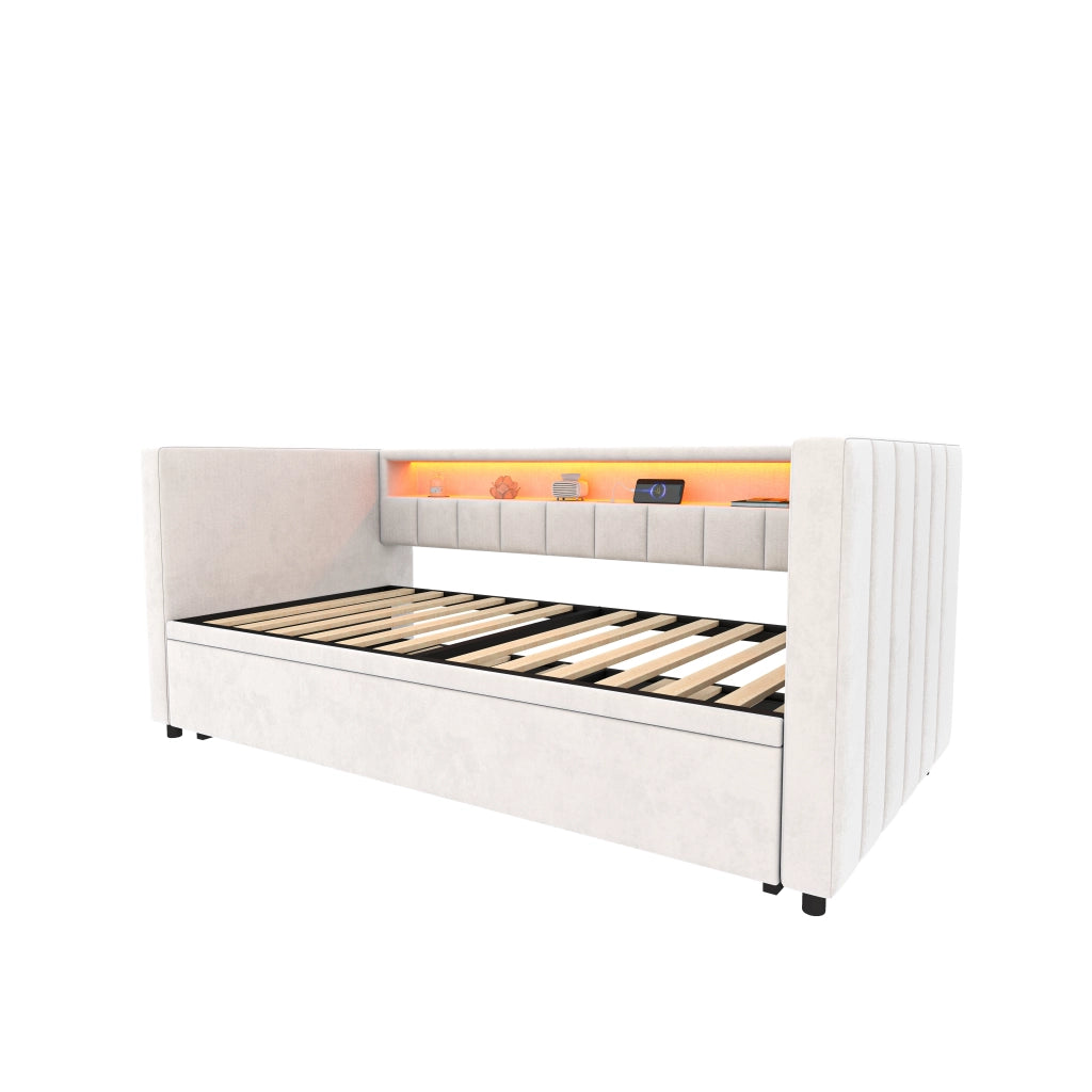 Divano letto multifunzionale - Zephmum- 90x190 cm - Beige - USB-C, LED, stoccaggio