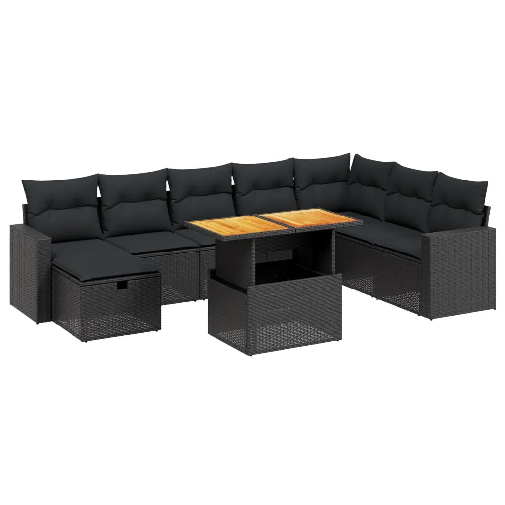 Set Divani da Giardino 9 pz con Cuscini Nero in Polyrattan 3271447