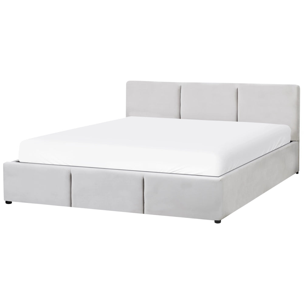 Letto Ottomano Grigio Chiaro Velluto Tappezzato 160 x 200 cm Testiera Travestita Funzione Contenitore