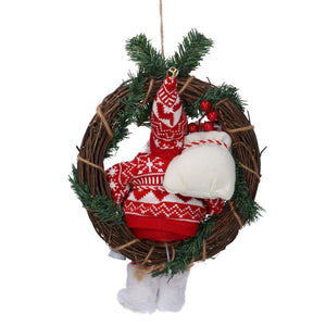 Babbo natale in tessuto su ghirlanda rosso cm Ø35