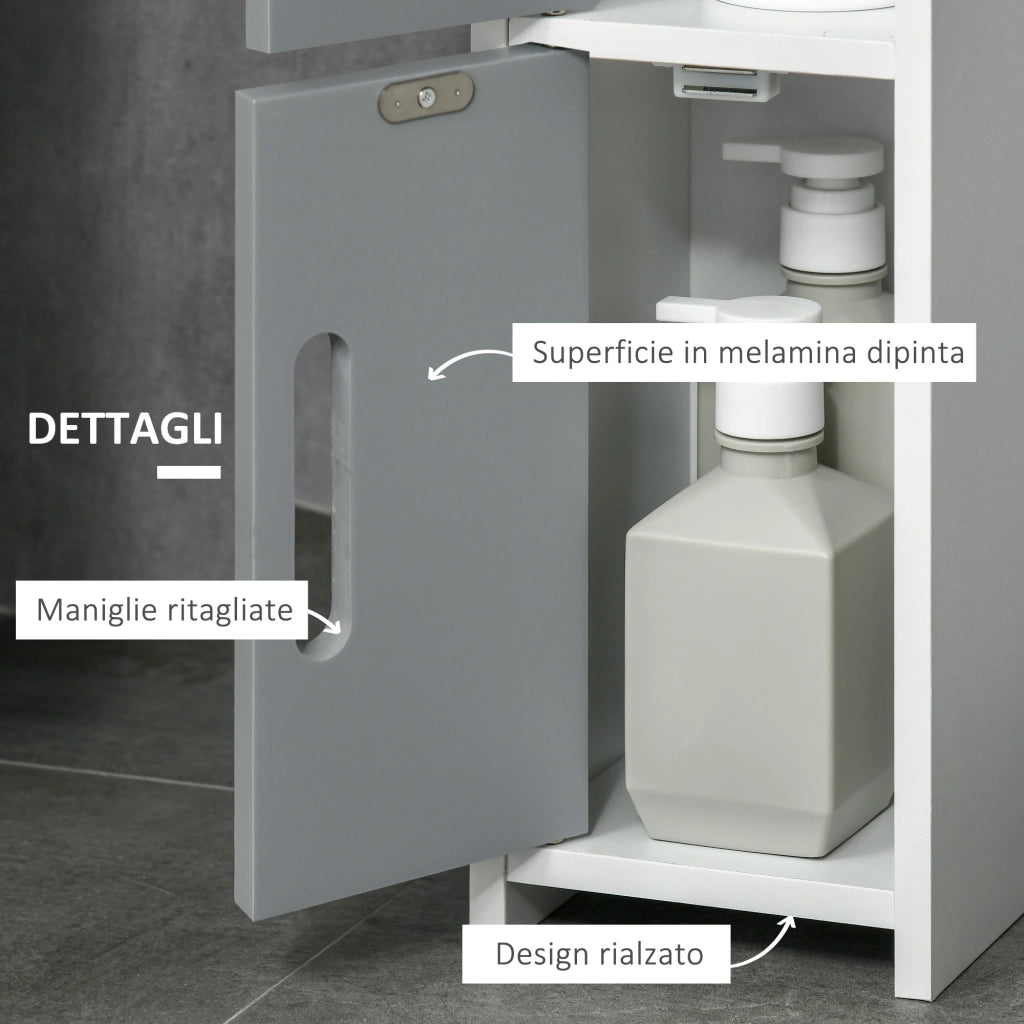 Colonna Bagno con Armadietto e Mensole, Mobile Salvaspazio in Legno ¨C Zephmum ¨C Bianco e Grigio 15x17x120cm