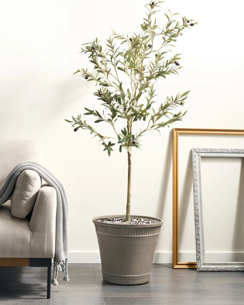 Vaso da fiori rotondo in poliresina grigio ⌀ 44 cm per uso interno ed esterno