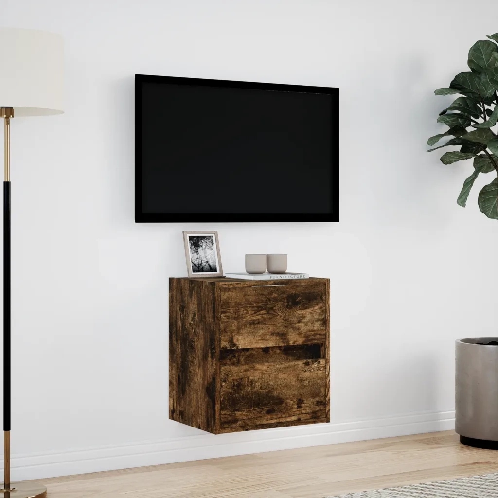 Mobile TV a Parete con Luci LED Rovere Fumo 41x31x45 cm 852279