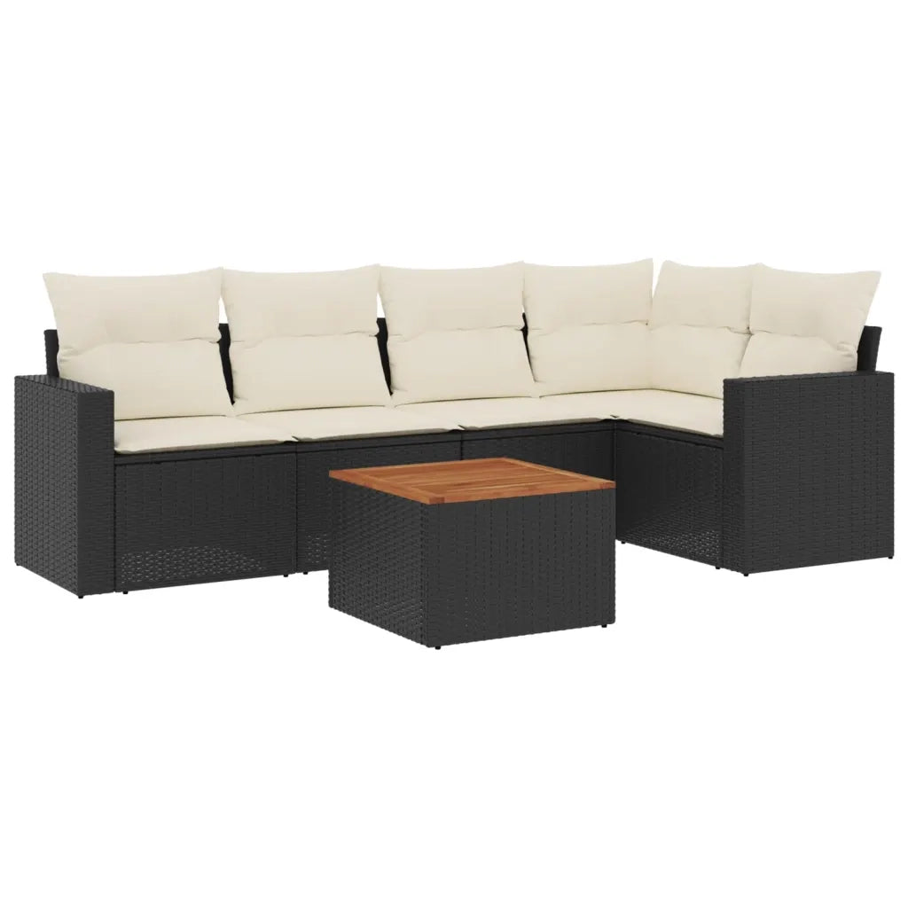 Set Divano da Giardino 6 pz con Cuscini Nero in Polyrattan 3224110