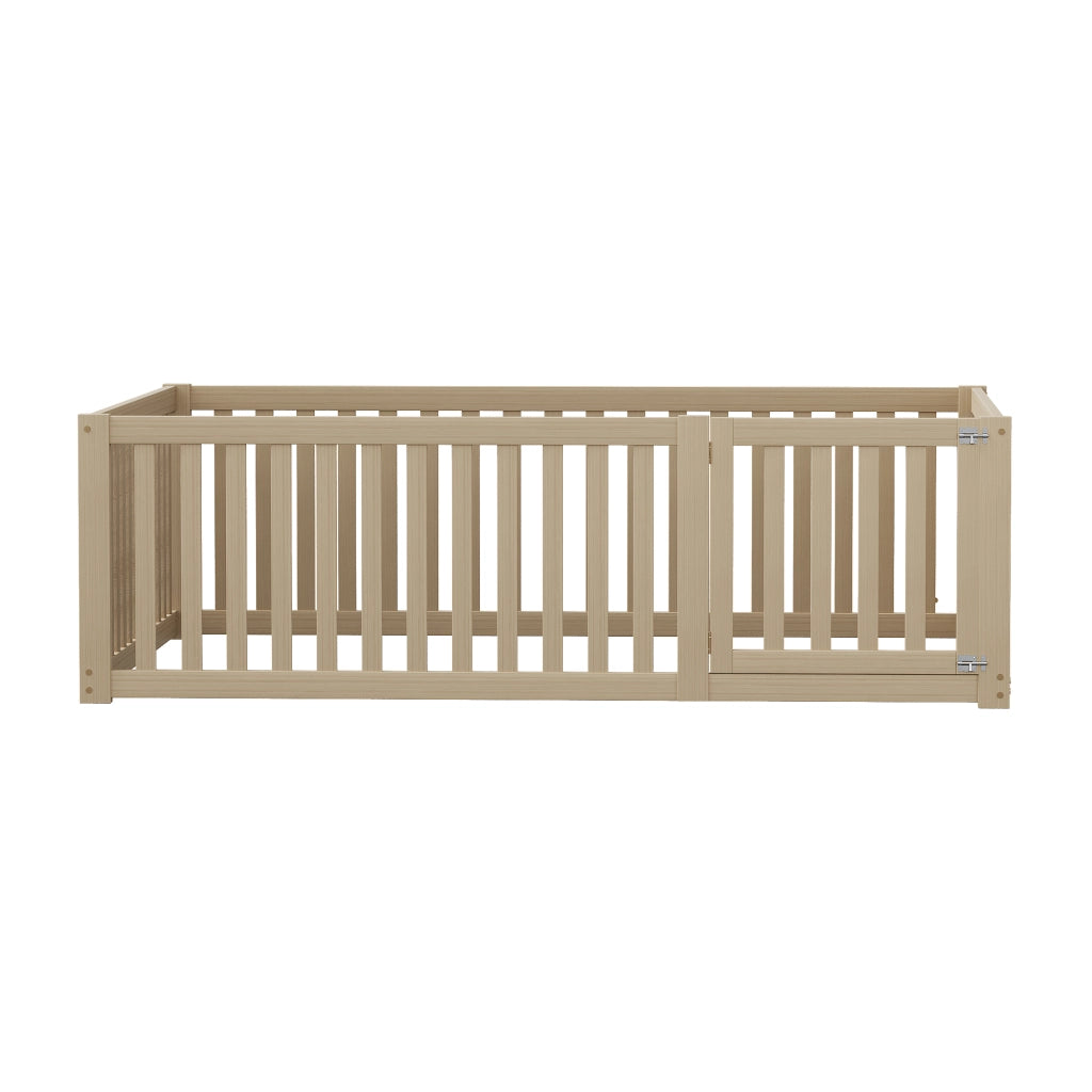 OKWISH Letto Bambini 140×200 cm, Letto Singolo con Sponda 60 cm, Porta e Design a Pavimento, senza Materasso, in Legno Naturale