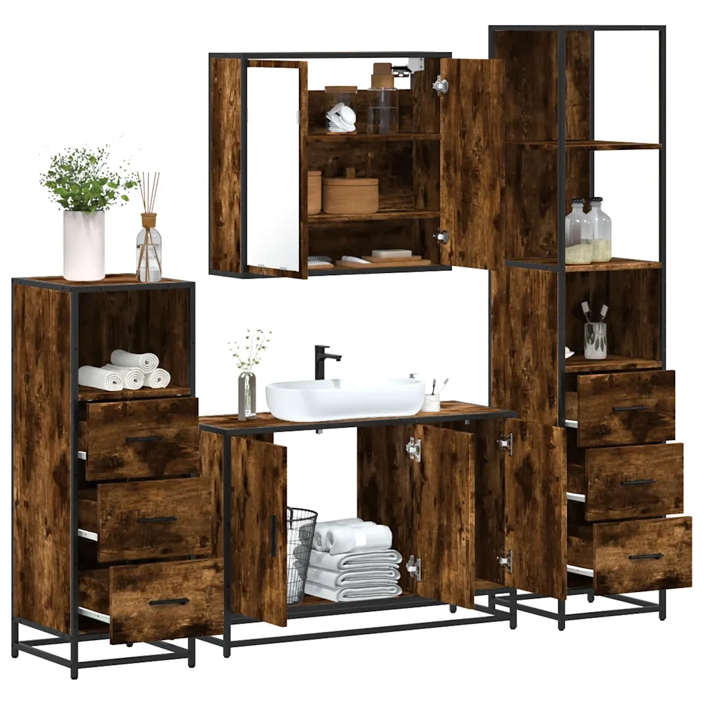Set Mobili da Bagno 4 pz Rovere Fumo in Legno Multistrato 3301252