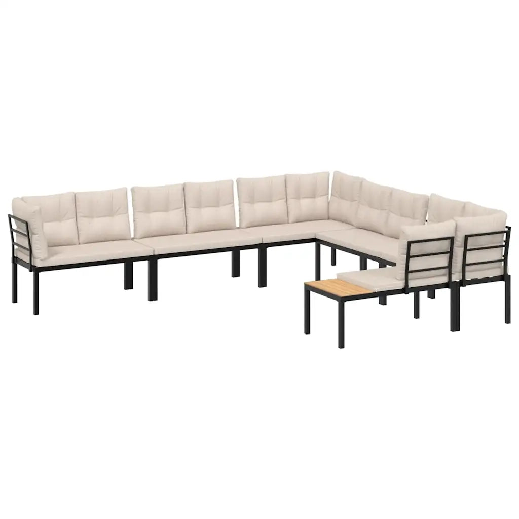 Divani Giardino con Cuscini 6pz Neri Acciaio Verniciato Polvere 3283657