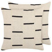 Set di 2 cuscini decorativi cotone beige e nero 45 x 45 cm motivo geometrico a righe fatto a mano sfoderabile con imbottitura