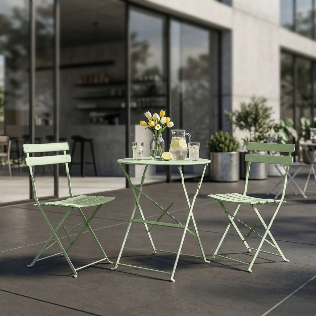 Set di mobili da balcone ORION Tavolo rotondo e 2 sedie nel fresco verde