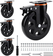 Ruote per mobili 150 mm con freno - 4 pezzi - carichi pesanti - accessori di montaggio - ruote per mobili - carico - poliuretano - 360 gradi girevoli - ruote per ombrelloni.