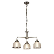 Lampadario Contemporaneo Bistrot Ii Acciaio Ottone Vetro Trasparente 3 Luci E27
