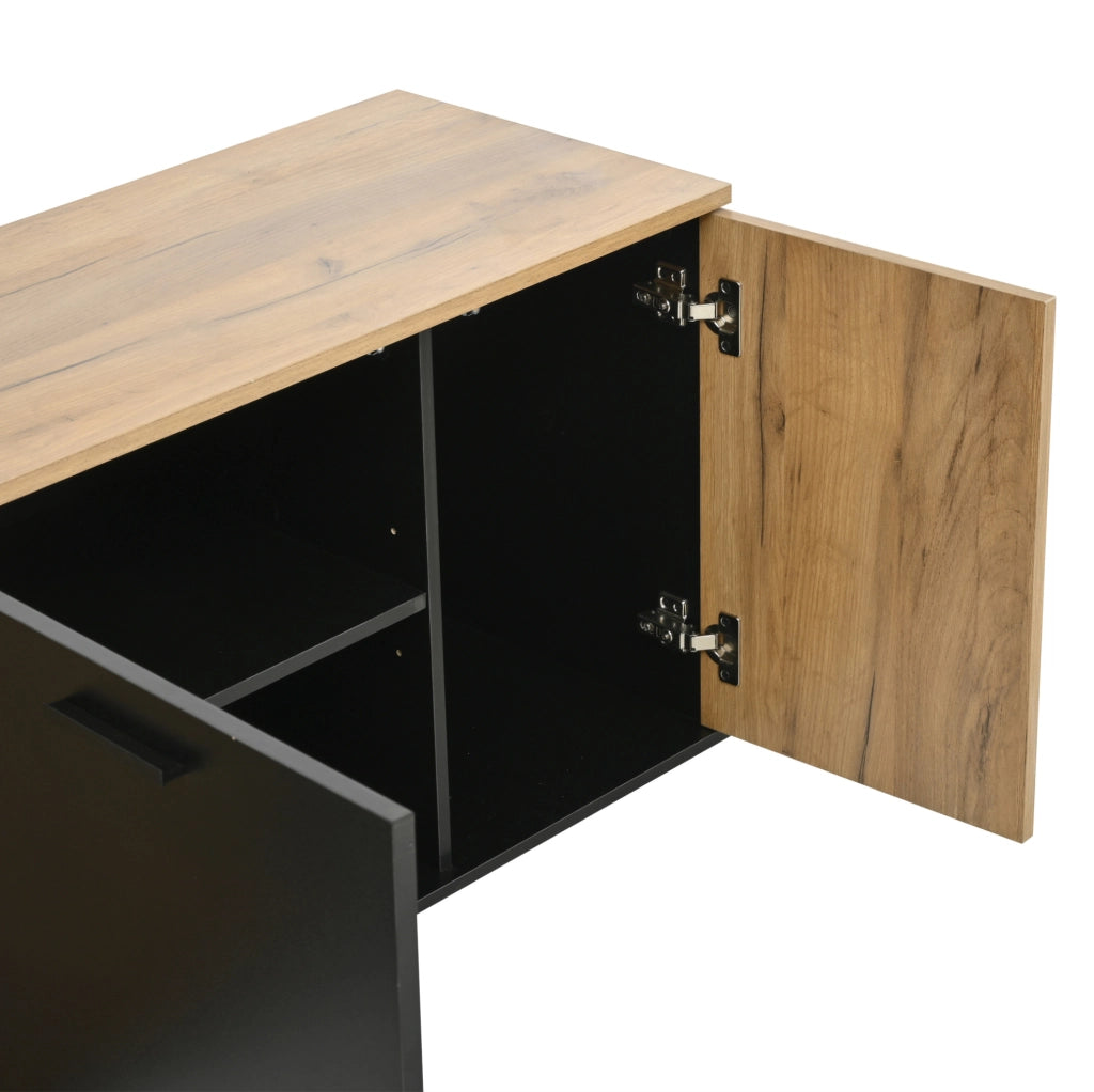 Set ingresso 5 pezzi con armadio scarpe; panca; specchio e appendiabiti; rovere naturale e nero