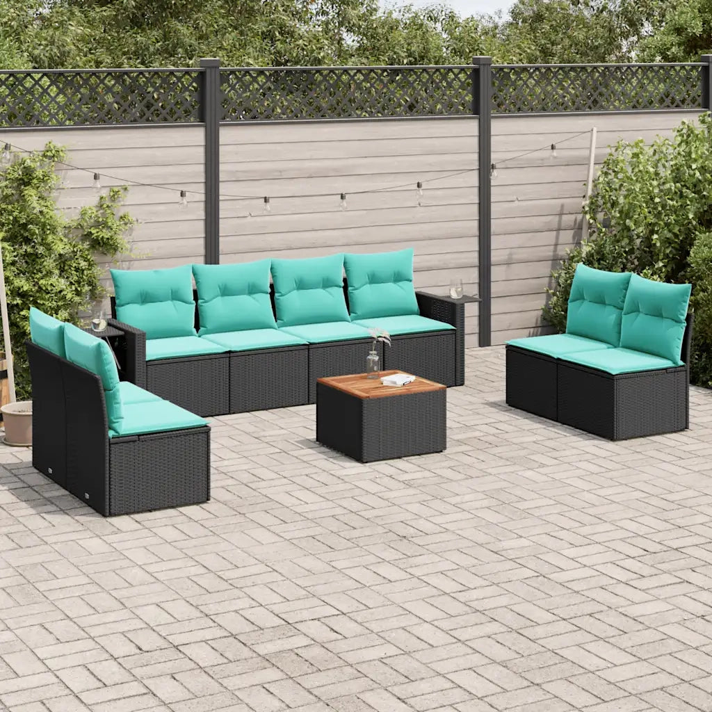 Set Divani da Giardino 9 pz con Cuscini Nero in Polyrattan 3224524