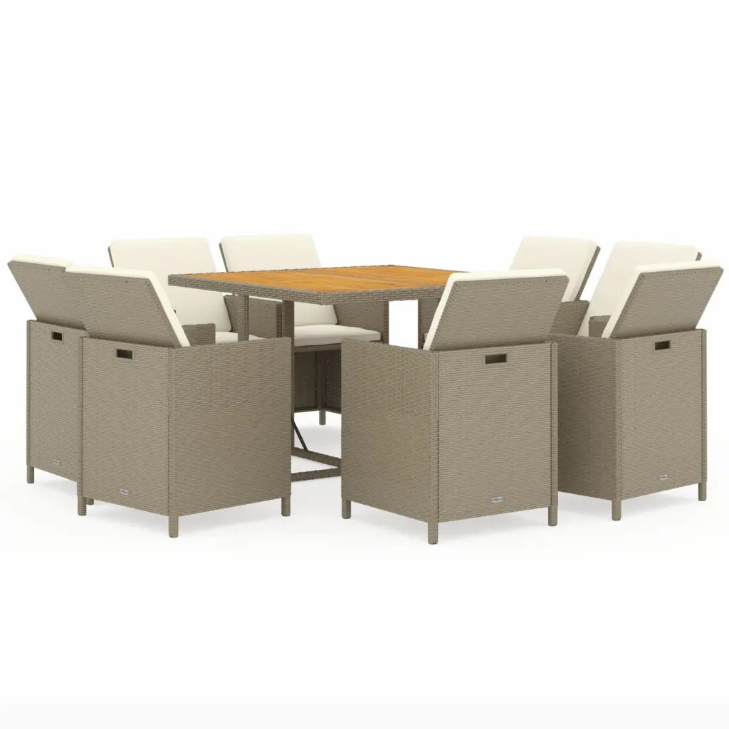 Set da Pranzo da Giardino 9 pz con Cuscini in Polyrattan Beige 3095528