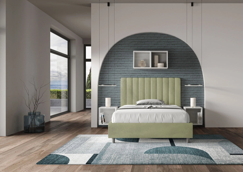 BS COM Letto una piazza e mezza senza rete imbottito 120x210 microfibra tè verde