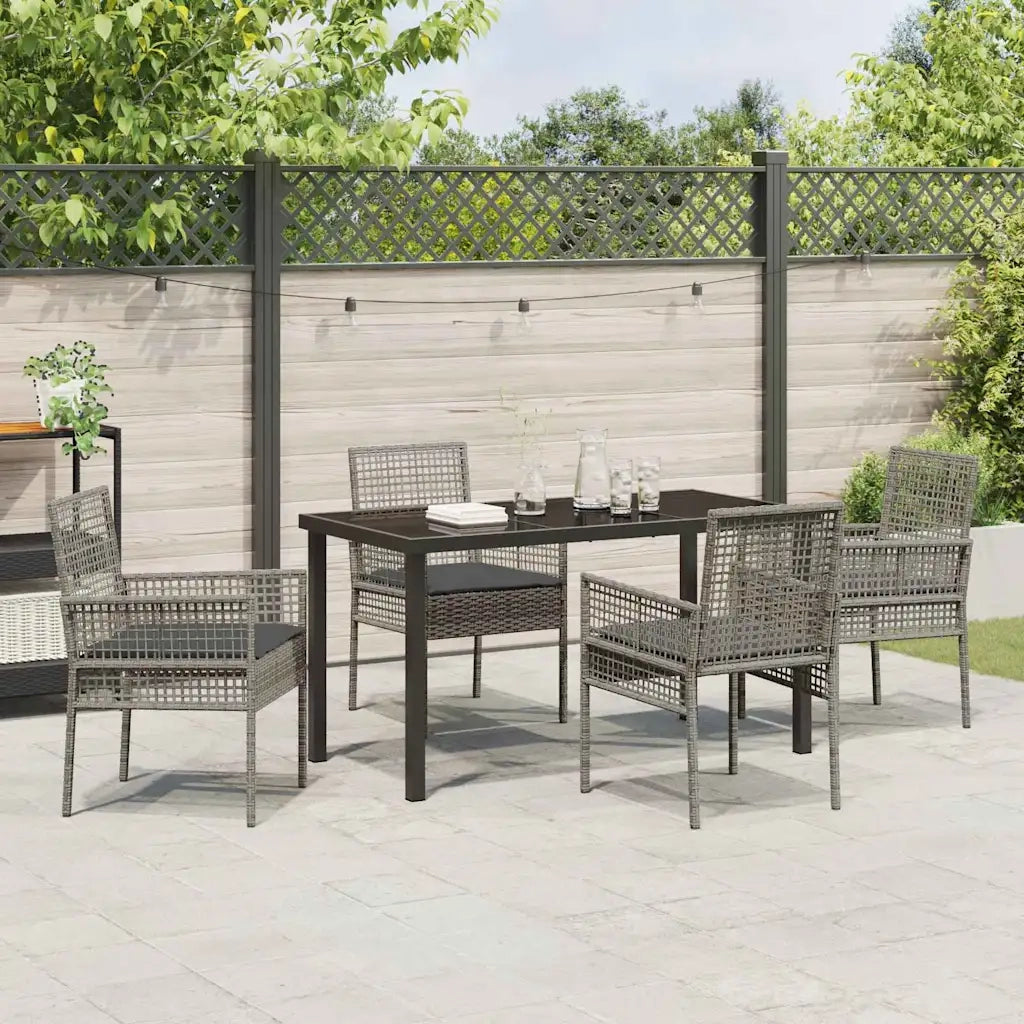 Set da Pranzo per Giardino con cuscino 5 pcs Grigio polyrattan