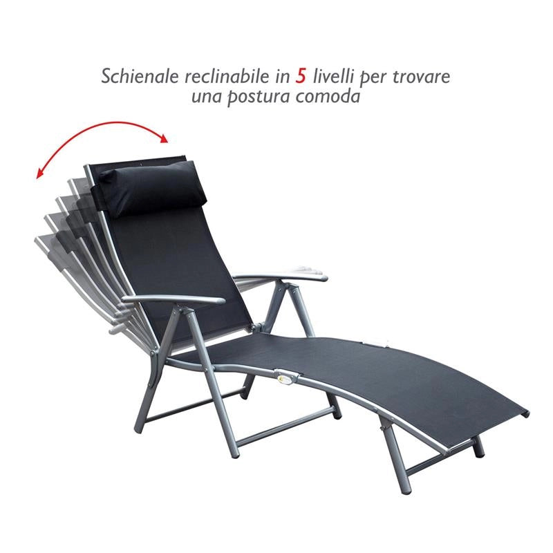SDRAIO PRENDISOLE RELAX RECLINABILE PIEGHEVOLE CON CUSCINO GIARDINO NERO