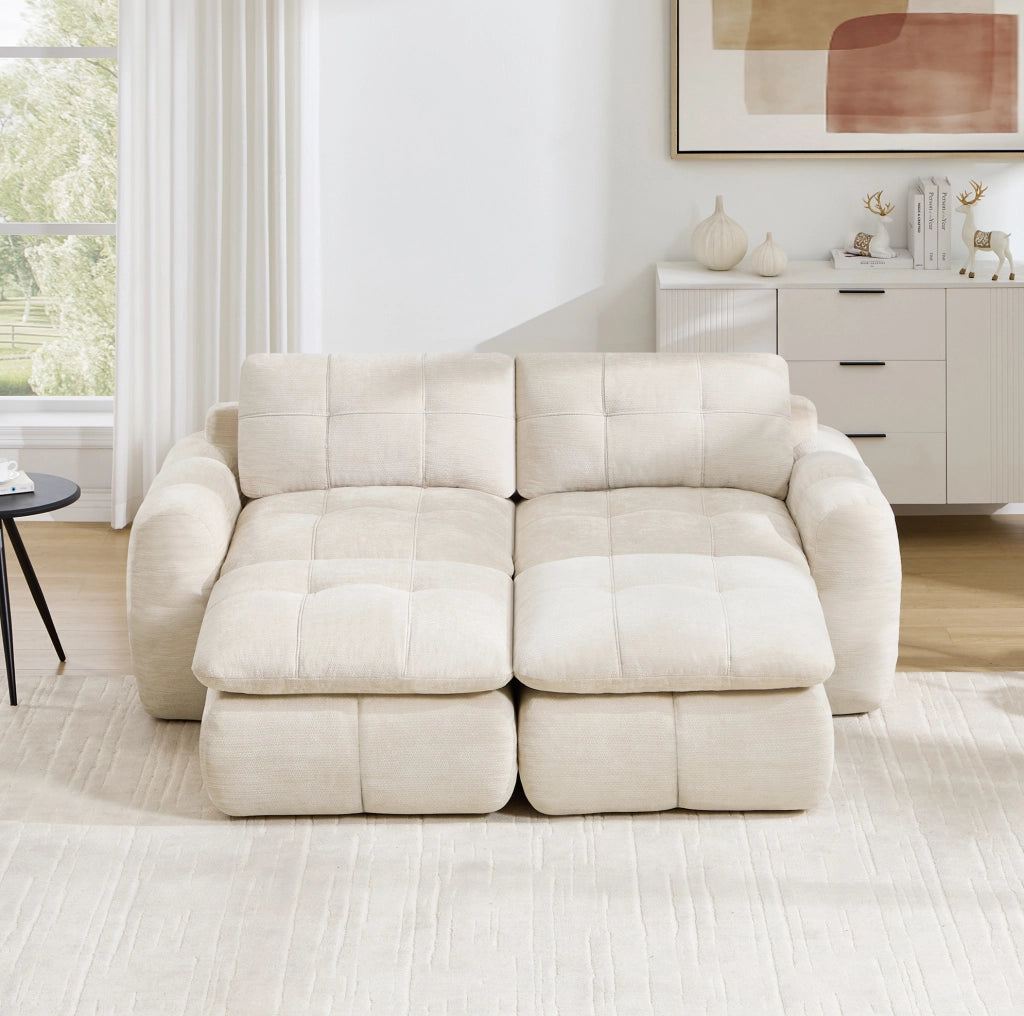 Divano modulare senza struttura 194x160x68 cm in tessuto chenille beige