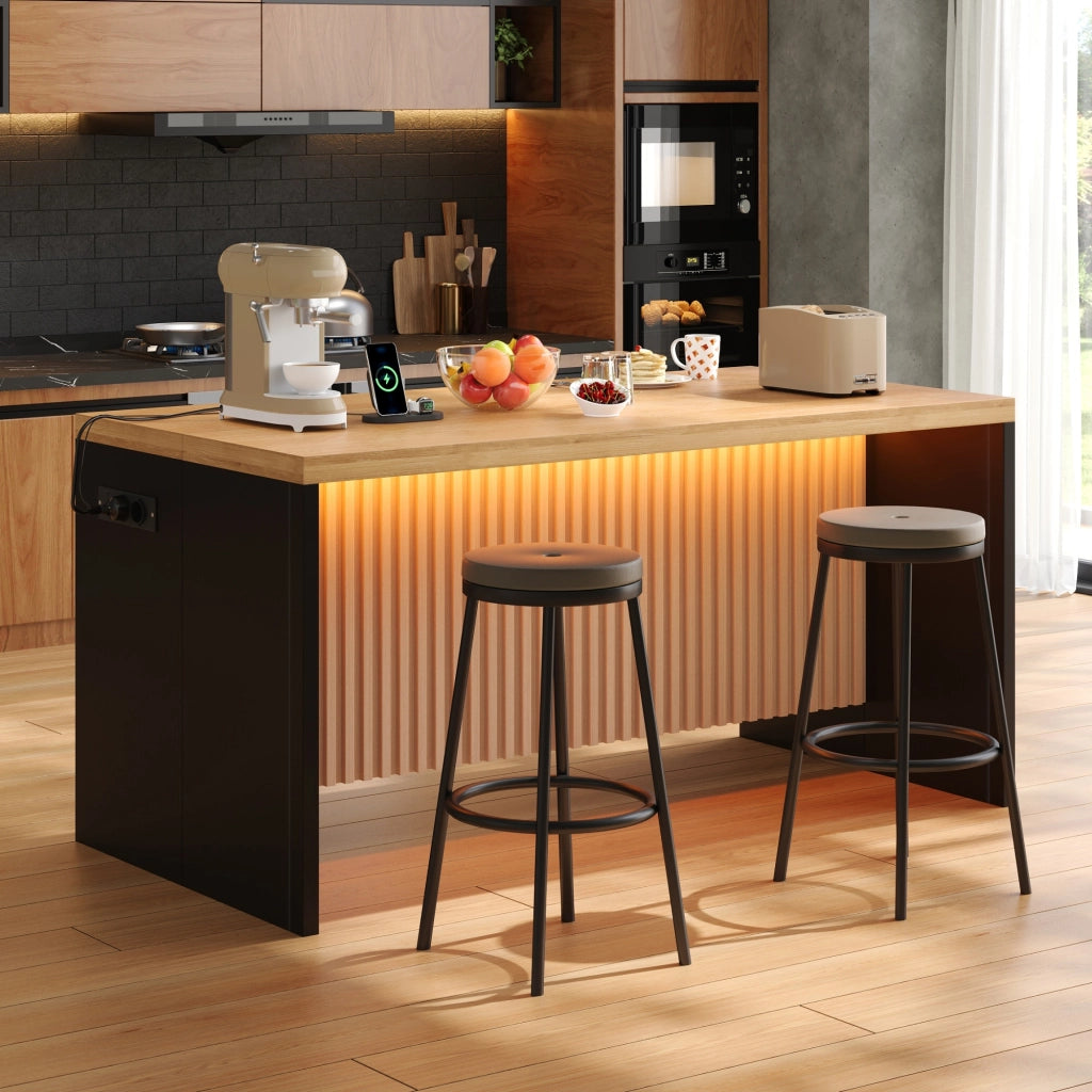 ISOLA CUCINA con illuminazione LED, prese e USB 155x80x90 cm MDF Nero/Naturale