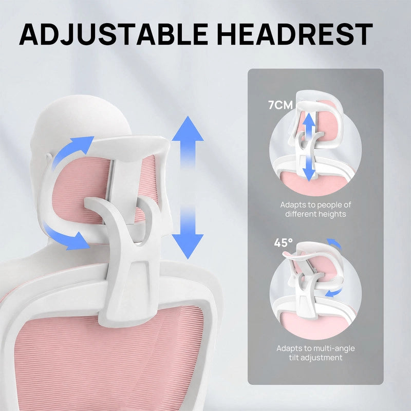 Sedia da ufficio ergonomica - Poltrona HAMLODY - con braccioli pieghevoli a 90° - Supporto lombare - Regolabile in altezza Rosa