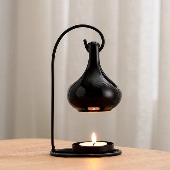 Brander metallico appeso per olii essenziali, nero, bruciatore per olii essenziali e profumi, decorazione appesa per la camera da soggiorno e aromaterapia.
