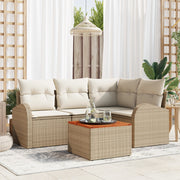 Set di Divani da Giardino  5 Pezzi Cuscini Beige Rattan Polietilene e Acacia