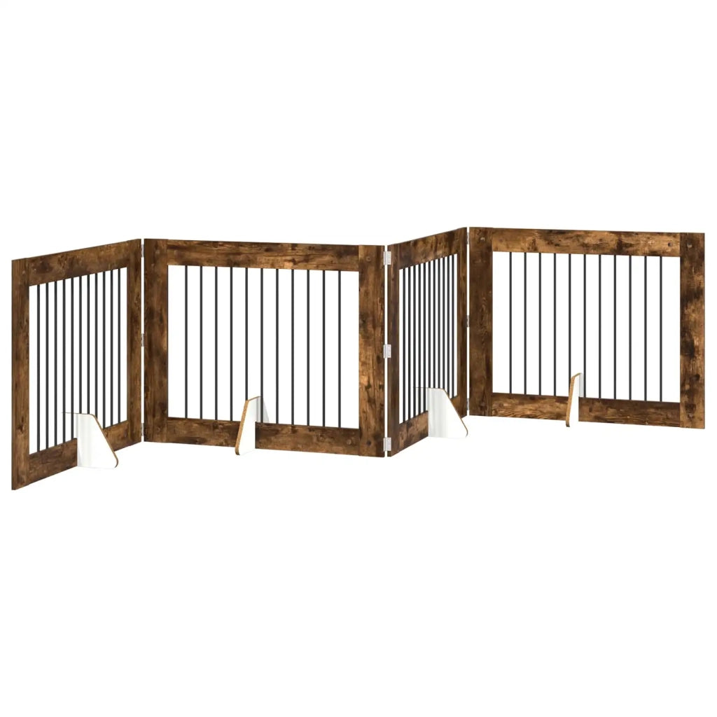 Cancello per cani con supporti 4 pcs Rovere Fumo 100 x 80 cm 892063