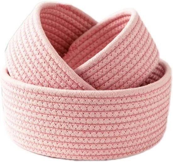 Cesto di stoccaggio rotondo di corda di cotone intrecciato - Rosa - Per camera da bambino - Camera da letto - Salotto - Cucina